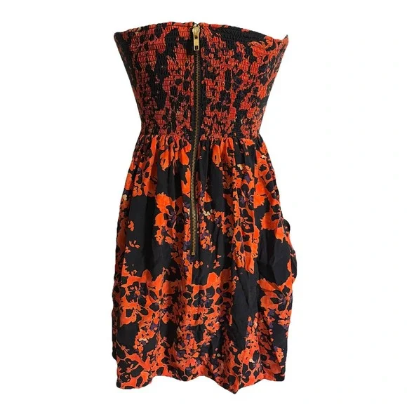 Parker Quilted Empire Dress  Silk Petal Bloom Print Strapless Zip Womens Size L - Picture 3 of 7